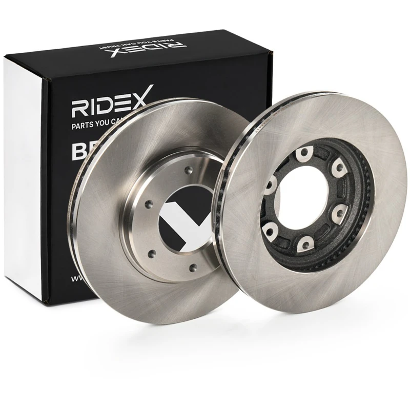 Image of RIDEX 82B0586 Brake disc Front Axle, Vented, Cast Iron, Uncoated, Untreated, without bolts/screws Cast Iron Brake Disc (82)
