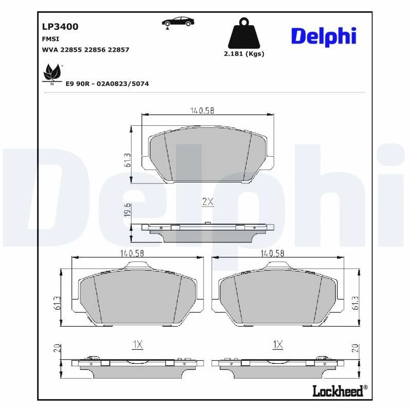 Image of DELPHI Brake pad set DELPHI LP3400