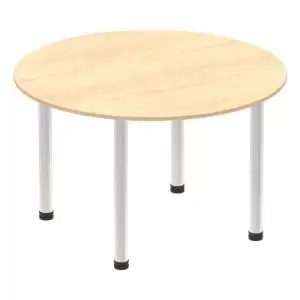 Image of Impulse 1200mm Round Table Maple Top Brushed Aluminium Post Leg