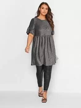 Image of Yours Frill Sleeve Brillo Smock Dress - Black, Size 14, Women