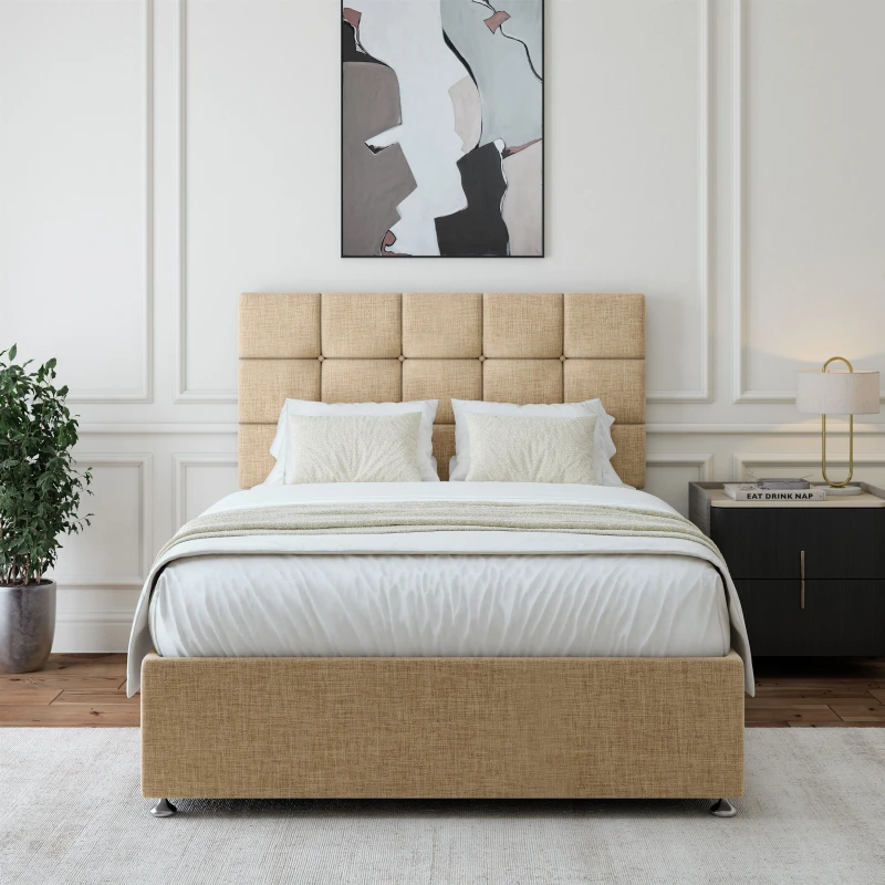 Image of Bedmaster Bedmaster Linen 2 Drawer Divan Base And Square Headboard in Natural Size: Super King Natural Super King Unisex 9501412184636
