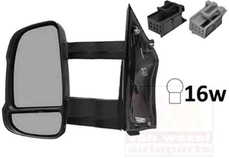 Image of VAN WEZEL 1651823 Wing mirror * HAGUS * Left, black, Long mirror arm Outside Mirror (50)