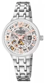 Image of Festina F20614/1 Ladies Skeleton Automatic W/ Steel Watch