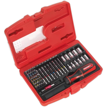 image of Sealey 50 Piece Fine Tooth Ratchet Screwdriver Bit and Socket Set 1/4"