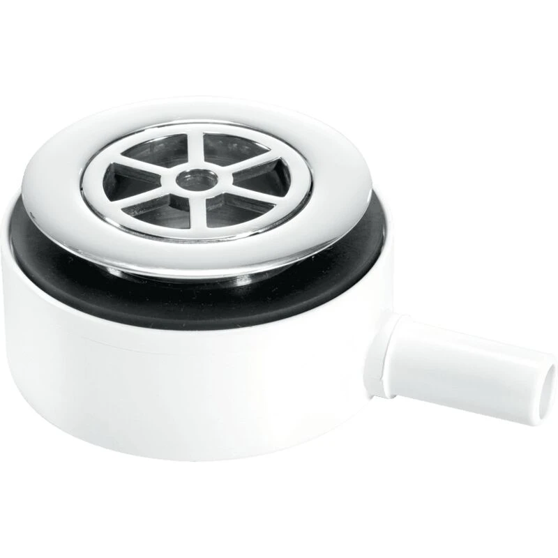 Image of McAlpine UPSW-3 Pumped Shower Waste Outlet: 70mm Chrome Plated Brass Flange with Top Access x 15mm Plain Tail Outlet Silver