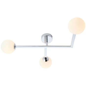 image of Merano Riomaggiore Bathroom 3 Light Ceiling Semi Flush Chrome Plate & Matt Opal Glass IP44