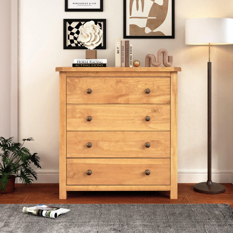 Image of Cabinet Bits Lugo 4 Drawer Chest of Drawers Brass Knob in Light Brown Light Brown Unisex