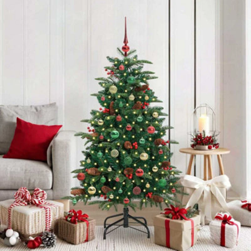 Image of vidaXL Artificial Christmas Tree with LED Strip Lights Green 150 cm, Green 3395549