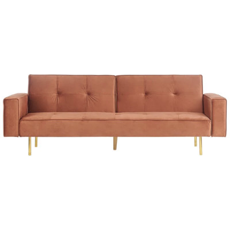 Image of Beliani Sofa Bed 3 Seater Visnes Velvet Golden Brown
