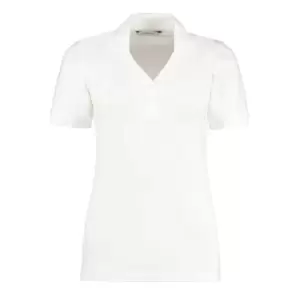 Image of Kustom Kit Ladies Sophia ComfortecA V-Neck Short Sleeve Polo Shirt (14) (White)