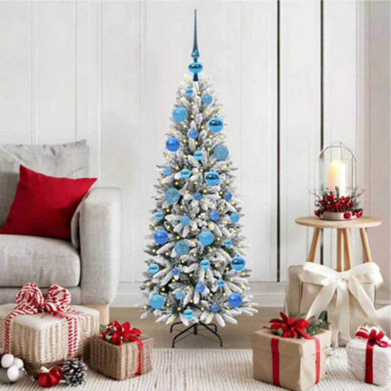 Image of vidaXL Artificial Christmas Tree with 150 LEDs, Blue Balls White 53 x 53 x 120 cm, White 3396028