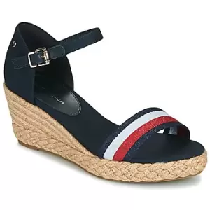 Image of Tommy Hilfiger SHIMMERY RIBBON MID WEDGE SANDAL womens Sandals in Blue,6.5,7