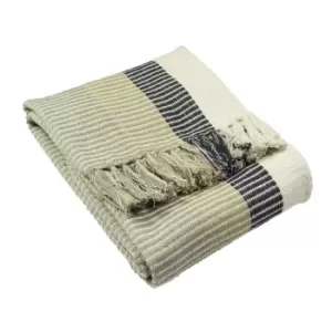 Image of Furn. Tulsa Throw Knitted Striped Design Cotton Grey / Natural