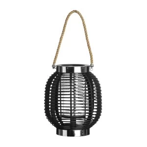 image of Premier Housewares Large Altar Lantern - Black Wood/Glass/Rope