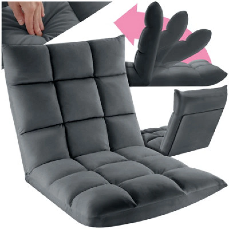 Image of Tectake Recliner Snooze - 2 In 1 Armchair Or Lounger, Velvet, 14-Step Adjustable Backrest - Grey, 1