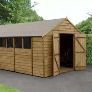 Image of Forest Garden 10X20 Apex Pressure Treated Overlap Natural Timber Wooden Shed With Floor