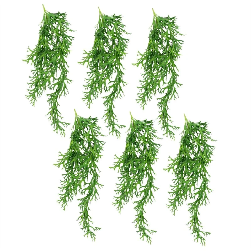 Image of Leaf Pack of 6 x 80cm Hanging Artificial Staghorn Fern Green unisex