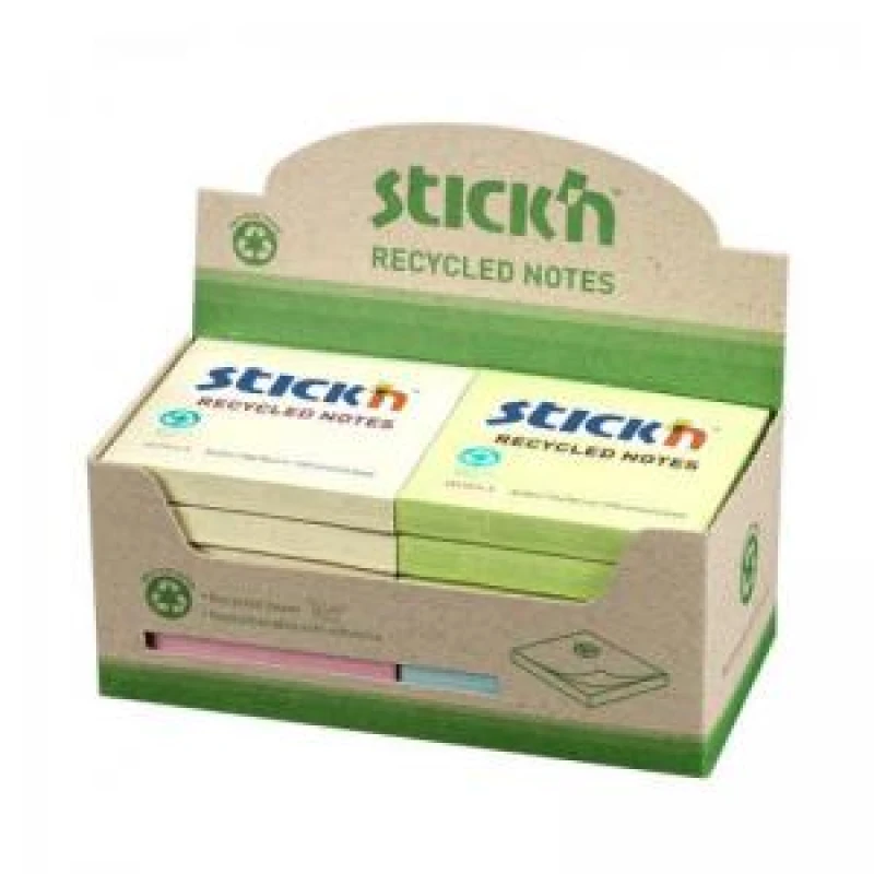 Image of STICK N Stickn Recycled Sticky Notes 76x76mm 100 Sheets Per Pad...
