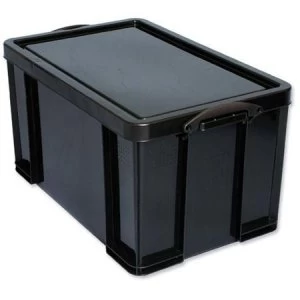 Image of Really Useful 84L Recycled Plastic Stackable Storage Box Black with Lid and Clip Lock Handles