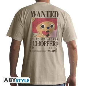 One Piece - Wanted Chopper Mens Medium T-Shirt - Beige