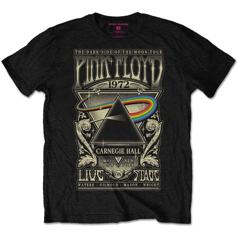 Image of Pink Floyd Mens Carnegie Hall Poster T-Shirt in Black Size: Large Black Male L
