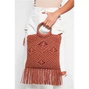 image of I Saw It First Deep Red Ring Handle Macrame Tassel Bag - Red