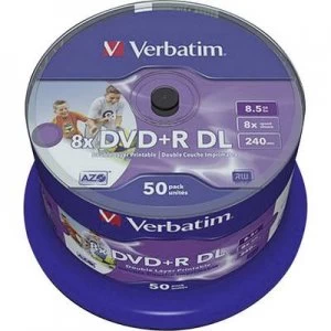 image of Verbatim 50x Blank 8.5GB DVD+R DL Spindle Printable