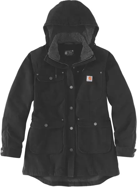 Image of Carhartt Loose Fit Weathered Duck Ladies Coat, black, Size XS for Women