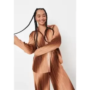 image of Missguided Ombre Plisse Coord Oversized Shirt - Brown