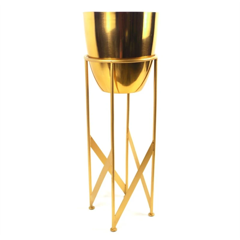 Image of Leaf 55cm Gold Planter with Matching Stand Gold unisex