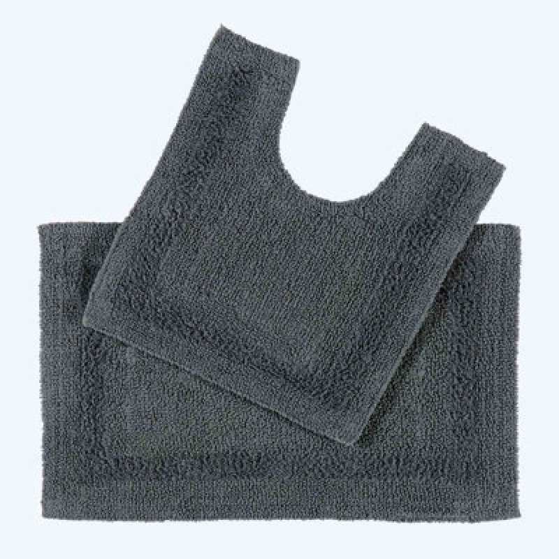 Image of Homescapes Luxury Reversible Cotton Bath Mat Set - Grey