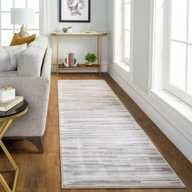 Image of Livabliss Scandi Modern Medium Grey/tan/white Olivia Runner Rug 80 X 220 Cm - Easy Care, Non Shedding, Ideal For Hallway Or Beside The Bed