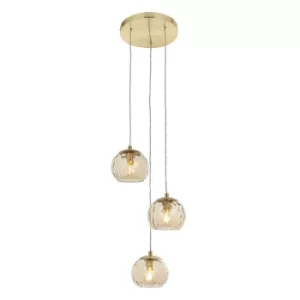 Image of Dimple Modern Cluster 3 Light Pendant Brushed Brass, Champagne Glass Shade
