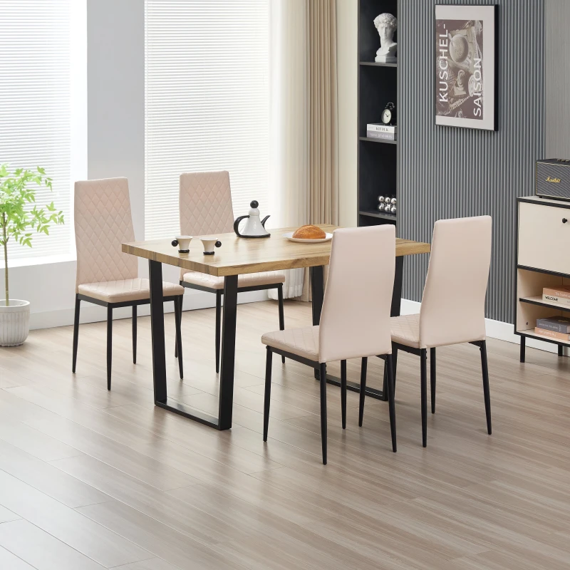 Image of Outdoor Living Colorado Dining Table with 4 Champaigne Emily Leather Chairs in Natural Natural Unisex