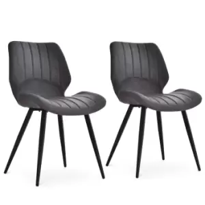Image of Homcom Set Of 2 Vintage Style PU Faux Leather Dining Chair Moulded Seats Steel Frame Grey
