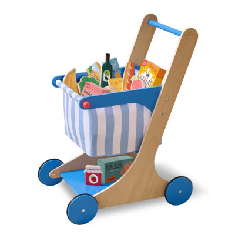 Image of Teamson Kids - Little Helper Mr. Fresh Shopping Cart with Groceries - Blue T-PP-0026-00A