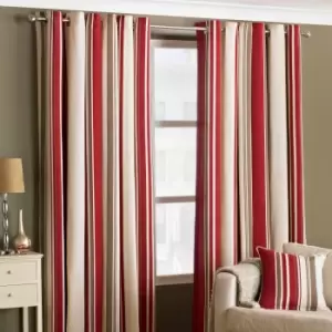 Image of Riva Home Broadway Modern Stripe Ringtop Eyelet Curtains (Pair) Polycotton Raspberry (117X183Cm)