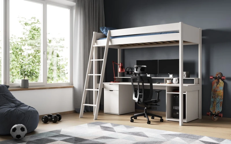 Image of Noomi Tera Solid Wood Gaming High Sleeper Bed White