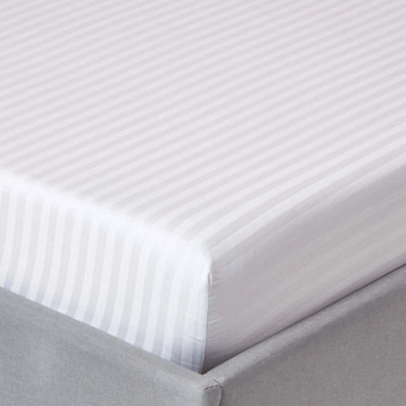 Image of Homescapes White Egyptian Cotton Satin Stripe Fitted Sheet 330 Tc, King