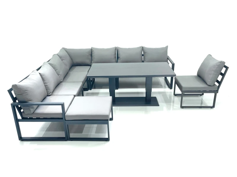 Image of Fimous 9 Seater Outdoor Aluminum Garden Furniture Set Corner Sofa Big Footstool Rising Lifting Dining Table Sets Dark Grey Dark Grey Unisex