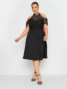 Image of Yours Lace Cold Shoulder Dress, Black, Size 14, Women