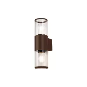 Image of Kirkwood Outdoor Wall Lamp 2 Light E27, IP54, Matt Brown, Clear