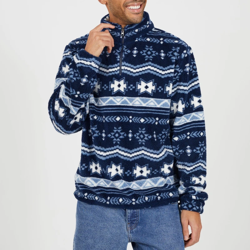 Image of Brave Soul Mens Quarter Zip Fleece Navy/Multi male Small