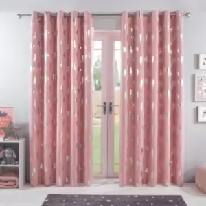 image of Dreamscene Unicorn Blackout Curtains Pair Eyelet Ready Made Pink - 46" X 72"