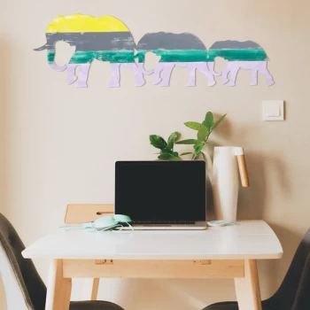 Image of Elephant Family - Multicolor Multicolor Decorative Wooden Wall Accessory
