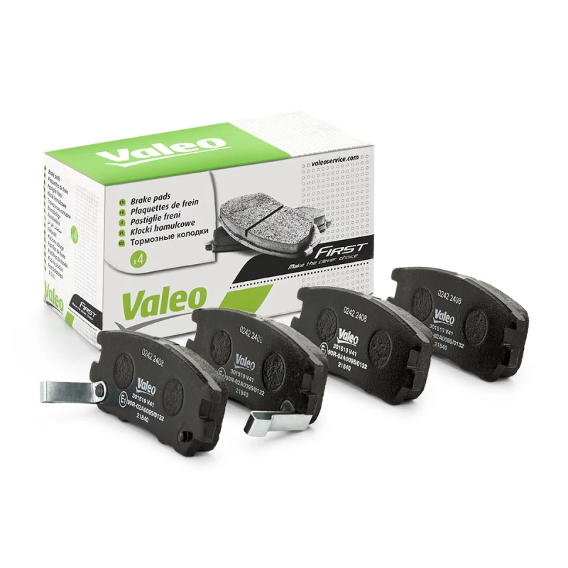 Image of VALEO 301519 Brake pad set Rear Axle, with acoustic wear warning, FIRST, without anti-squeak plate Brake Pad Set,disc brake (402)