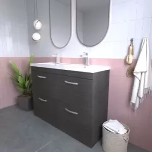 Image of Nuie - Athena Floor Standing 4-Drawer Vanity Unit with Double Ceramic Basin 1200mm Wide - Anthracite Woodgrain