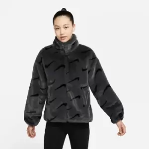 image of Nike W Nsw Fx Fur All Over Swoosh Jacket, Dk Smoke Grey/Black, Female, Jackets & Outerwear, DQ6842-070