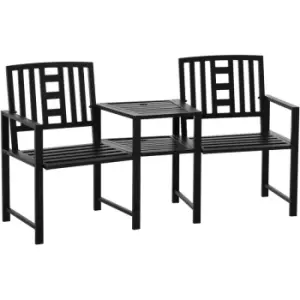 image of Outsunny - Tete-a-tete Chair 2-Seater Steel Bench w/ Coffee Table Backyard Porch