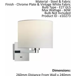 image of Wall Light Chrome Plate & Vintage White Fabric 60W E27 Dimmable e10273